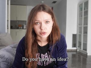 The stepsister does not know how to stop. Playing cards with your stepsister