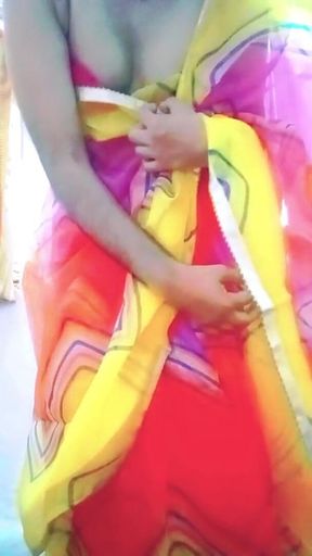 Indian Gay Crossdresser in Rainbow Saree Making Pride for Lgbt XXX
