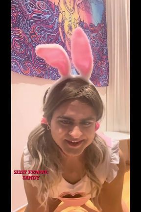 Chastity Sissy: Peeing in Bowl &amp; Swallowing (bunny Outfit)