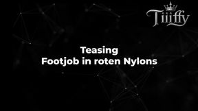 Teasing - Footjob in roten Nylons