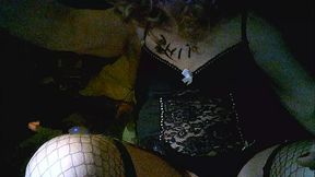 Disgusting mature tranny milf, Sarah Millward, smokes, wanks  her clit, and fucks her arsehole cunt with 9 inch bbc dildo