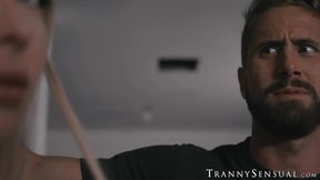 Blonde TS Aubrey Kate wrecks hairy hunk Wesley Woods ass tight ass