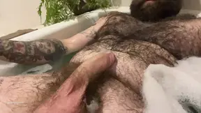 Gay Hairy Bear Teddy Wilder Jerks Off in Bathtub and Shows Off His Big Balls