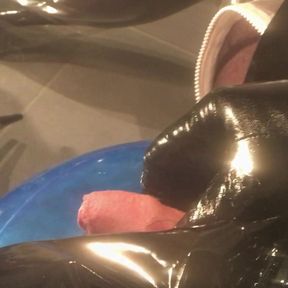 Anal dildo fuck in PVC fetish wear