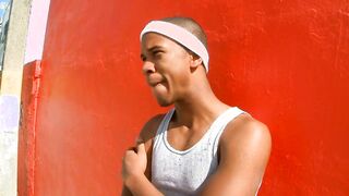 Watch these two black dudes destroy their white asses with a hot interracial babe's bareback oral skills