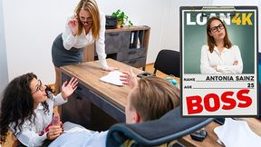 Mini Mitzix dominates her submissive European boss with tight ass and tight pussy in hot doggy style domination