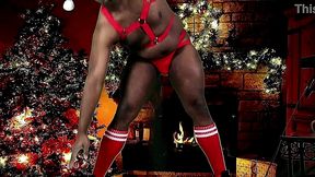 sexy black santa works out before jerking his big stocking stuffer