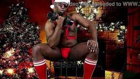 sexy black santa works out before jerking his big stocking stuffer