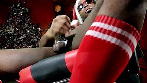 sexy black santa works out before jerking his big stocking stuffer