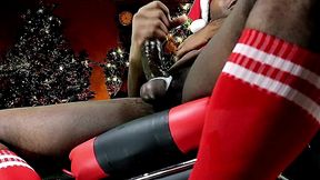 sexy black santa works out before jerking his big stocking stuffer