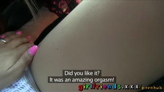 Girlfriends Hot swimsuit girl has pussy licked on car backseat