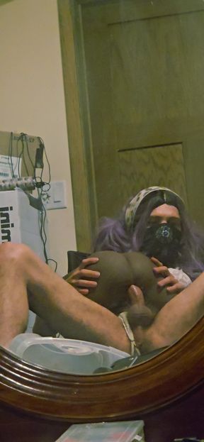 Purple-haired Sissy Slut in Lace - Tgirl Creampie & Cum Play