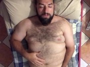 Big hairy bearded bear horny on the bed solo jerk off moaning a lot. Orgasm face. Beautiful Agony