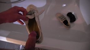 Marion's left sneaker full piss fuck and cum