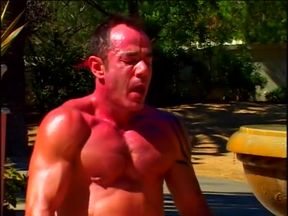 Muscle boys fucking next to a fountain