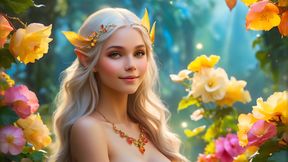 Ai Nude Art Woman Holding Begonia with Citrine Yellow Diamond Jewelry 4K Artistic Slideshow