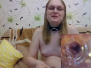 Trans girl webcam extreme closeups, camera in fleshlight
