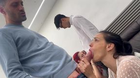 the principal punishes two female students and a male student for failing the english exam. the situation ends up getting heated and the principal and the male student end up fucking the female studen