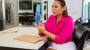 All natural Latina Carmela Clutch replaces dildo with neighbor's cock
