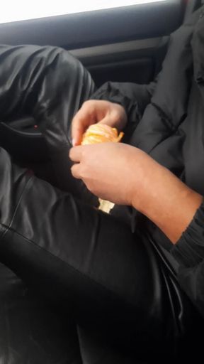 Peeling Orange Long Nail Leather Pants