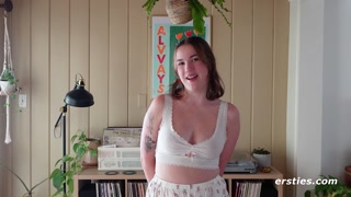 Ersties - Cute Summer Shoves Panties In Her Pussy Before Grabbing The Glass Dildo