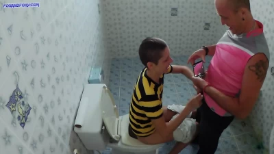 Cum inside me! Sex in public toilet and creampie