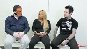 ”Ball sucking sub in trio getting her booty filled”