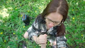 Outdoor Fun with Nerdy Girl in Glasses