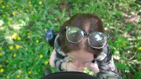 Outdoor Fun with Nerdy Girl in Glasses