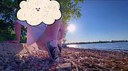 SPLASHING PEE ON TRAIL UNDER DIRECT SUNLIGHT