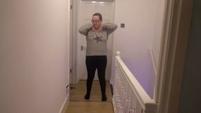 Sexy wife quick striptease in leggings and underwear