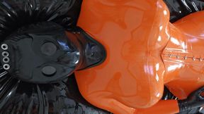RUBBERS FINEST TWINSET & ORANGE RUBBER NECK ENTRY CATSUIT