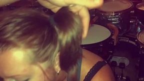 Drummer receives blowjob and ejaculates on fan′s face