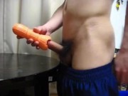 Japanese amateur, cumshot in artificial vagina wearing blue soccer uniform!