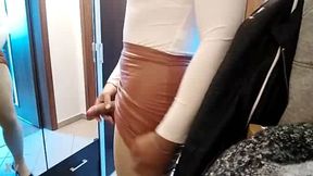 Julie Cox cums in heels and a skirt