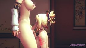 genshin impact hentai futanari - yoimiya blowjob with cum in her mouth to ayaka futanari - japanese asian manga anime game porn animation