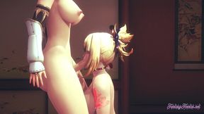 genshin impact hentai futanari - yoimiya blowjob with cum in her mouth to ayaka futanari - japanese asian manga anime game porn animation