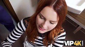 Sexy redhead gets drilled in public restroom by Hunter's hard cock