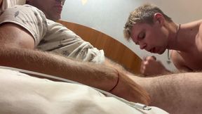 Suck Each Other with Dad and Cum in Mouth in Hotel