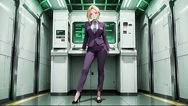 Blonde Boss in Purple Suit! Office &amp_ Train Private Moments. She'_s multitasking with files while secretly adjusting her skirt... That gaze is deadly!