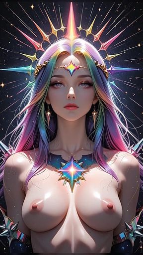 Shadow Oracle with Rainbow Prism Spikes Cosmic Fantasy Beauty Ai Art Slideshow