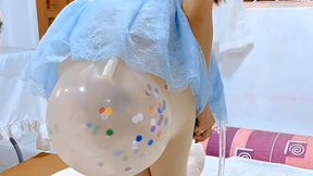 Ball gagged + soap balloons in pantyhose inflate til pop .... KITTY