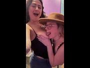 Two Girl Bar Bathroom Peeing and Titty Play