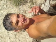 Hapa Lee takes a leak at the beach