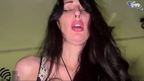 Amateur milf gives a deepthroat blowjob and shows off her huge tits in the