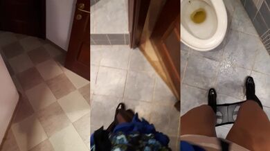 Desperation squating above the toilet female POV