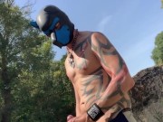 Rubbing this huge cumshot out along the river before someone catches me