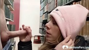 Amatuer blowjob in the library