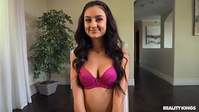 Hot Latina lost in the cards and now gotta get naked and fuck