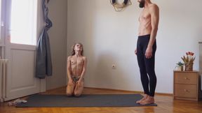 Workout joga exercise together for the first time